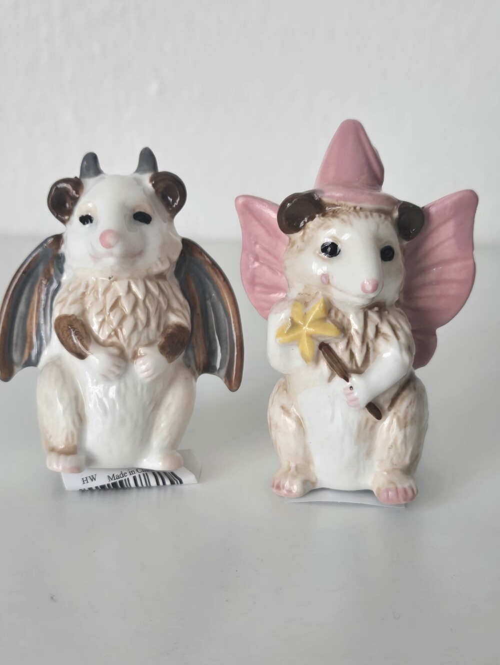 NWT Cracker Barrel Halloween Opossum Salt & Pepper Shakers Set Possum Bat Fairy